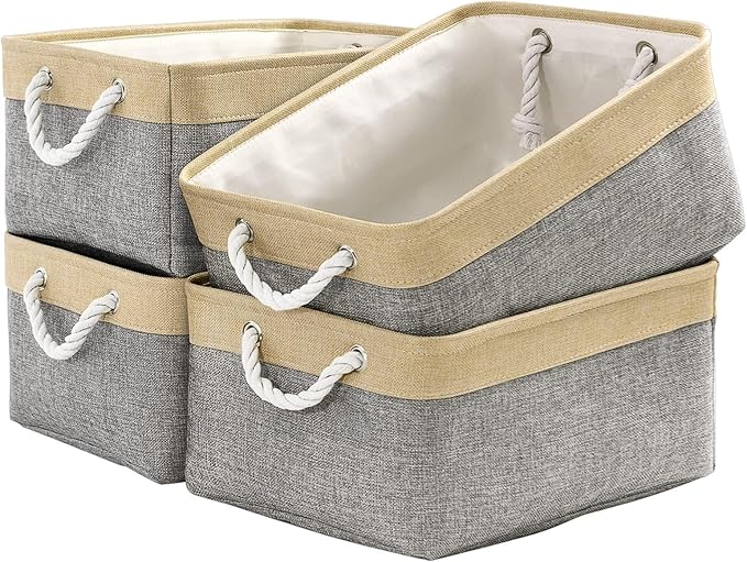 Organization and Storage Basket for Organizing - Large 4 Pack 16x12x8 inch Collapsible Baskets for Shelves Fabric Storage Cube, Storage Bins for Laundry Cloth Books Gift (Gold & Grey)-Ruum Studio Home