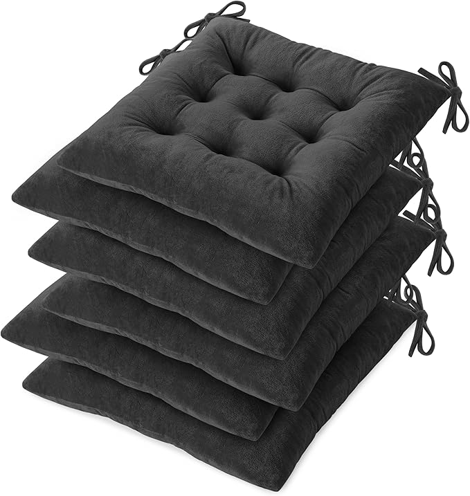 OVOV Chair Cushions for Dining Chairs Set of 6 Tufted Indoor Chair Pads with Ties Soft Square Seat Cushions for Kitchen Chairs 15.5"x15.5",Dark Grey-Ruum Studio Home