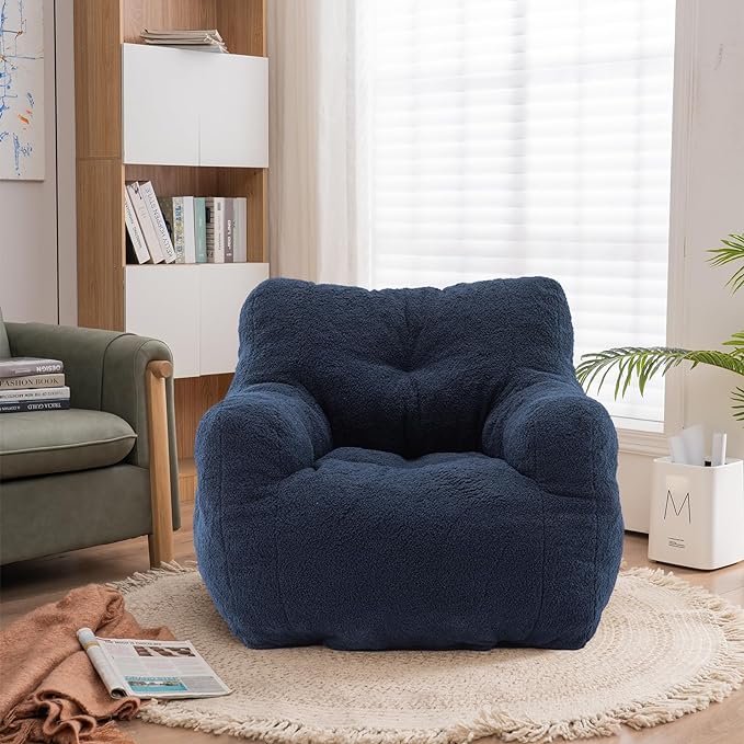 Recaceik Bean Bag Chairs, Tufted Soft Stuffed Bean Bag Chair with Filler, Fluffy Lazy Sofa, Imperial Lounger Giant Bean Bag Chair for Bedroom, Living Room, Blue, Large-Ruum Studio Home