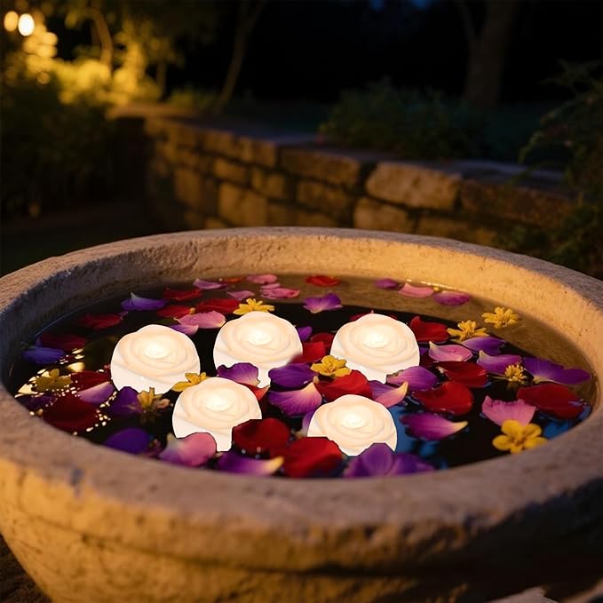 Aignis 24pcs Flameless LED Floating Candles, White Rose Plastic Tealight Battery Operated, 120+ Hours Glow Time, Cozy Light for Romantic Pool/Bathtub/Hot Bath/Wedding Centerpiece Decor(D2.83*H1.42)-Ruum Studio Home