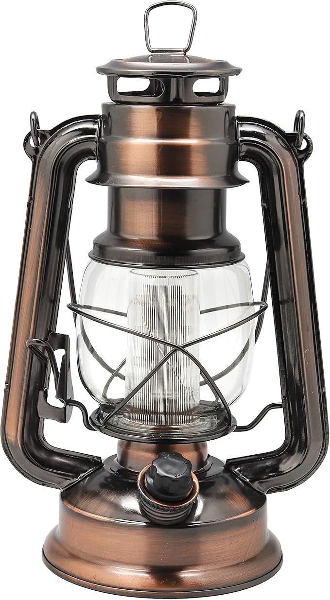YAKii LED Vintage Lantern Metal Hanging Hurricane 12 LED Dimmer Switch Cold White Battery Operated Power Outage Indoor Camping Lighting Outdoor Brooklyn Decoration(Copper)-Ruum Studio Home