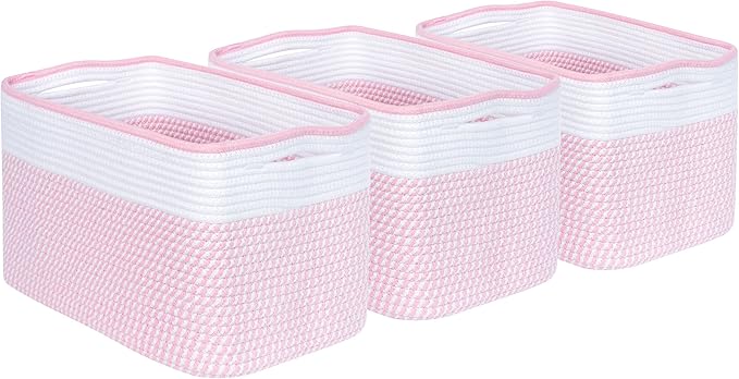 MINTWOOD Design 3-Pack Storage Baskets for Shelves, Decorative Baskets for Organizing, Woven Baskets for Storage, Book Basket, Cube Organizer, Cube Storage Bin Box, Closet Organizers, Light Pink-Ruum Studio Home