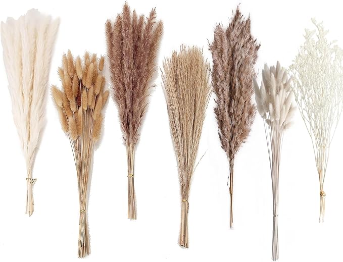 Dried Pampas Grass Decor, 128PCS Pampas Grass with Bunny Tails Dried Flowers, Reed Grass Bouquet for Wedding, Boho Flowers, Home Table Decor, Rustic Farmhouse Party-Ruum Studio Home