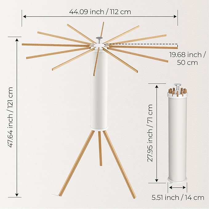 Tripod Clothes Drying Rack, Garment Rack Portable and Foldable Space Saving Laundry Drying Rack - Dryer Rack Clothing Floor Folding Balcony Bedroom Household (Beige(Wood), 12 rods)-Ruum Studio Home