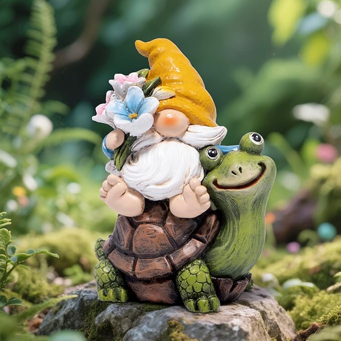 Hodao Spring Garden Gnome Decoration Flower Animal Ornaments Decor Gifts Spring Gnomes for Garden Decorations Summer Elf Figurine Gifts for Mom Outdoor Decor (Yellow)-Ruum Studio Home
