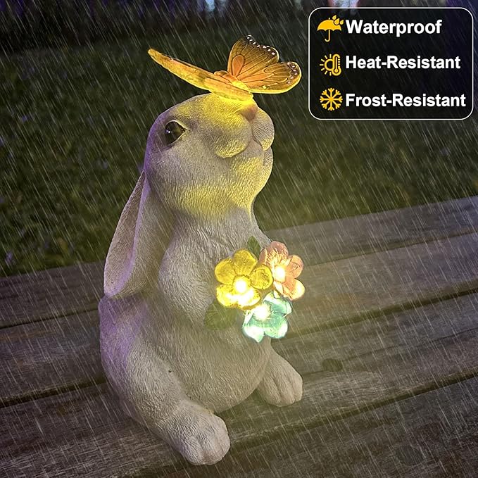 YODY Solar Garden Statues Outdoor Decor- Yard Decorations for Patio, Balcony, Backyard, Lawn Ornaments - Rabbit Figurines with LED Light- Unique Birthday House Warming Gifts for Women, Mom, Grandma-Ruum Studio Home