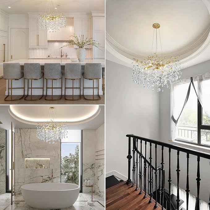 Modern Crystal Chandelier, 30" Chandeliers for Dining Room,Gold K9 Crystal Tree Branches Crystal Chandelier,10-Light Living Room Chandeliers, Fo Entryway,Foyer,Bedrooms-Ruum Studio Home