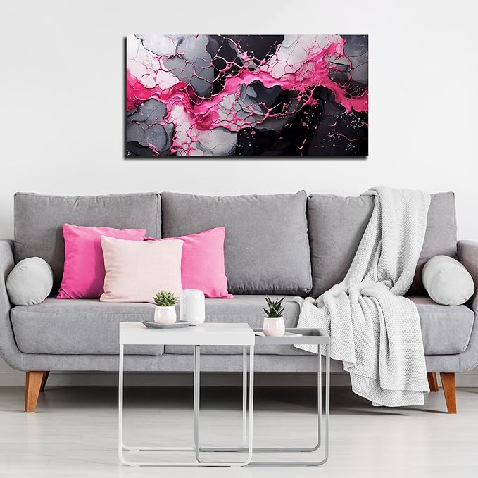 GUGIKA Abstract Wall Art for Living Room, Pink Canvas Wall-Art for Girls Bedroom, Print Paintings, Size 20x40 Inches-Ruum Studio Home