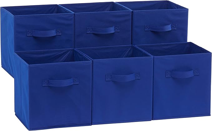 Amazon Basics Cube Organizer Storage Bins Handles, Collapsible Fabric, Pack of 6, 10.5"x10.5"x11", Navy-Ruum Studio Home