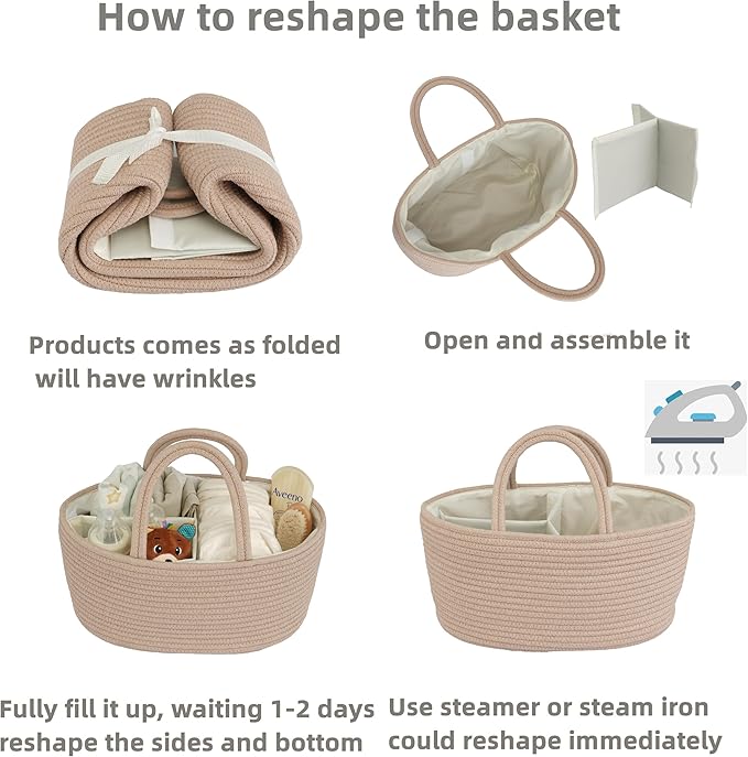 Diaper Caddy Organizer Cotton Rope Baby Basket Nursery Storage and Portable Tote Bag for Car Ideal Baby Shower Gifts and Registry Must-Have for Newborn Essentials light konjak-Ruum Studio Home