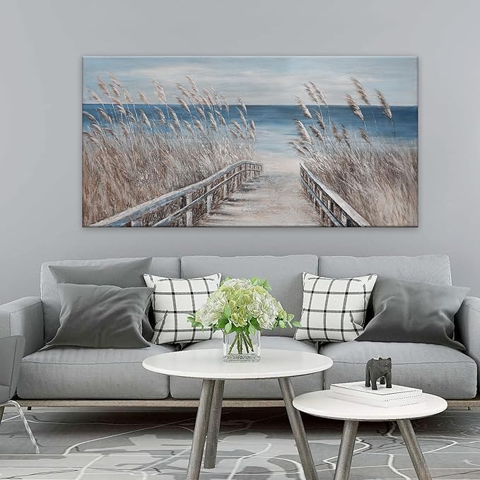 Canvas Wall Art Decor Large Wall Art for Living Room Vintage Coastal Wall Art Prints Landscape Beach Wall Art Decorations Blue Artwork for Walls Bedroom Office Kitchen Wall Decor 24" X 48"-Ruum Studio Home