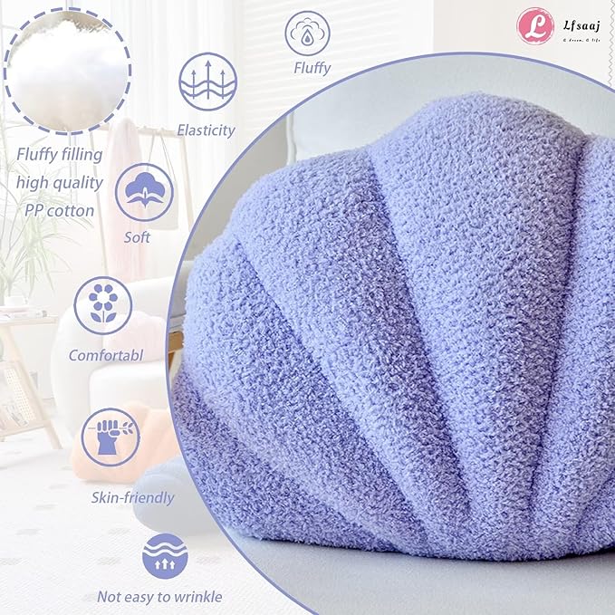 Seashell Throw Pillows, Shell Shaped Throw Pillows, 18 Inch Soft Home Decorative Pillow Plush Cushion for Bed Couch Living Sofa Room Decor Accent Throw Pillow (Lavender 18Inch)-Ruum Studio Home