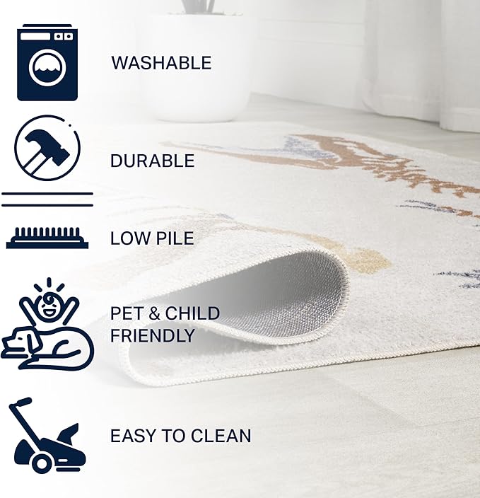 JONATHAN Y Machine-Washable Cream/Multi Runner Rug, 2x8, Kingdarr T-Rex Modern, Casual, Kids & Novelty for Living Room, Dining Room, Bedroom, Kitchen Easy-Cleaning, Non-Shedding (KDW103A-28)-Ruum Studio Home