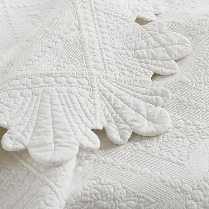 MarCielo 3-Piece 100% Cotton Oversized Bedspread Lightweight Quilt Coverlet Embroidery Farmhouse Bedding Set (TK White, Oversized King (118"x106"))-Ruum Studio Home
