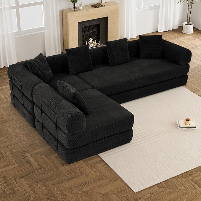 Modular Sectional Loveseat Sofa Cloud Boneless Couch, Modern Sleeper Sofa for Customizable Living Spaces, Cozy Modular Couch for Indoor Room, No Assembly Required, Black-Ruum Studio Home