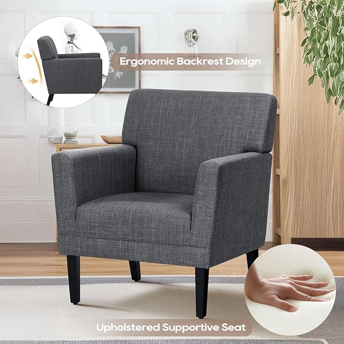 COLAMY Accent Chair Set of 2 for Living Room, Modern Upholstered Fabric Accent Armchair with Back, Soft Single Sofa Chair with Arms for Bedroom/Office/Reception Room, Dark Grey-Ruum Studio Home