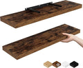 Fun Memories Floating Shelves for Wall, 24" Rustic Wood Deep Wall Mounted Shelves with Invisible Brackets for Decor & Storage, Floating Shelf for Living Room, Bathroom (Rustic Brown, Set of 2)-Ruum Studio Home