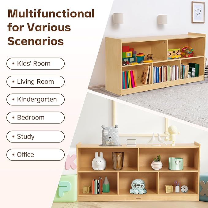 Toy Storage Organizer for Kids Room, Wooden Kids Bookshelf for Classroom, Cube Storage Organizer for Playroom, 5-Section Montessori Bookshelf & Toy Shelf for Nursery-Ruum Studio Home