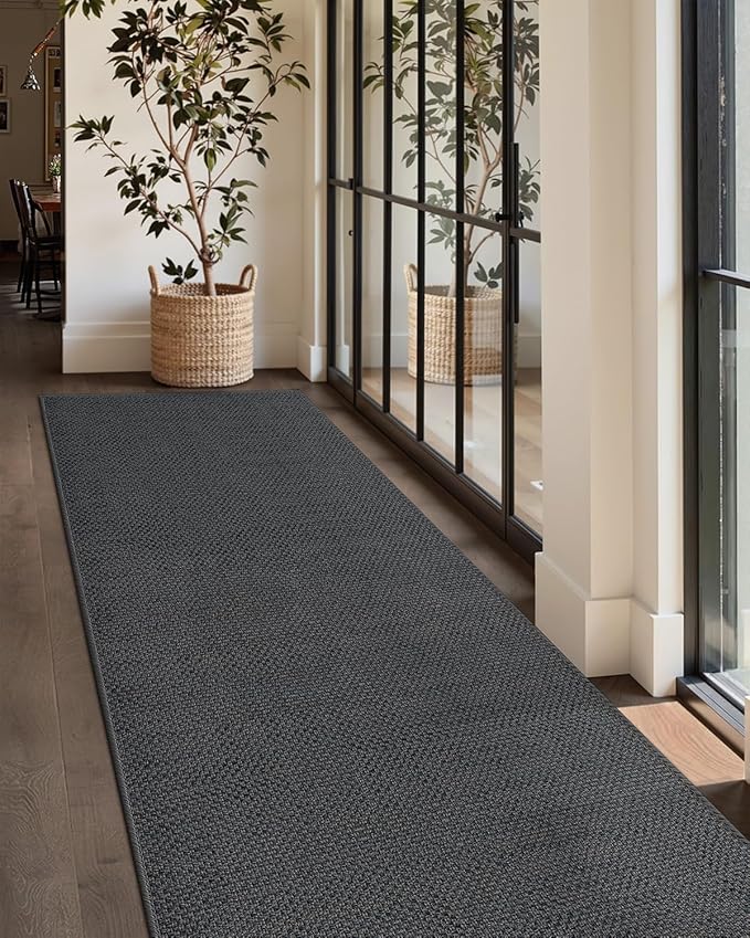 Color&Geometry Door Mat 2'4"x12' Runner Rug with Rubber Backing, Non Slip Washable Hallway Kitchen, Carpet Runners for Hallway Living Room Bedroom, Grey (Rolled-up NO Creases)-Ruum Studio Home
