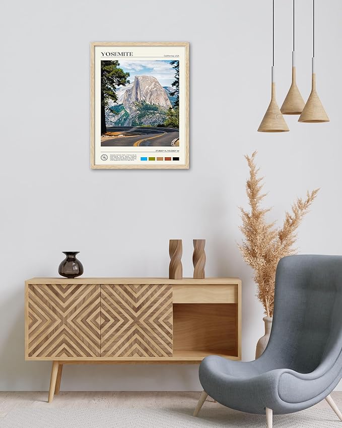HesenDot Natural OAK Wood Yosemite National Park Framed Wall Art,12x16in Natural Scenery Canvas Wall Print,Classic Urban Landmark Wall Decor for Living Room,Bedroom,Office Gallery Gifts Set of 1-Ruum Studio Home