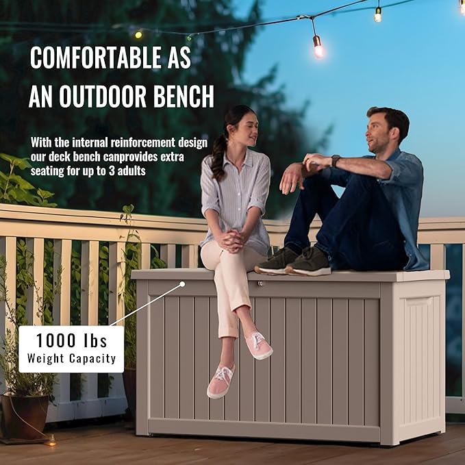 DRATO 230 Gallon Deck Box, Waterproof Resin Large Outdoor Storgae Box for Patio Furniture, Patio Cushions, Gardening Tools, Pool and Sports Supplies, Lockable-Ruum Studio Home