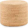Handwoven Water Hyacinth Ottoman Pouf, Round Outdoor Footstool with Sturdy Frame, No Assembly Needed, Boho Accent Stool for Indoor & Outdoor Use – Patio, Balcony, Living Room (Natural)-Ruum Studio Home