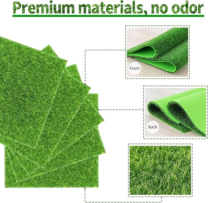 24 Packs 6 X 6 Inch Fake Grass Decor for Crafts, Artificial Grass for Dollhouse Miniature Ornament Projects, Model Turf Grass for DIY Fairy Garden Accessories and Decor Kit-Ruum Studio Home