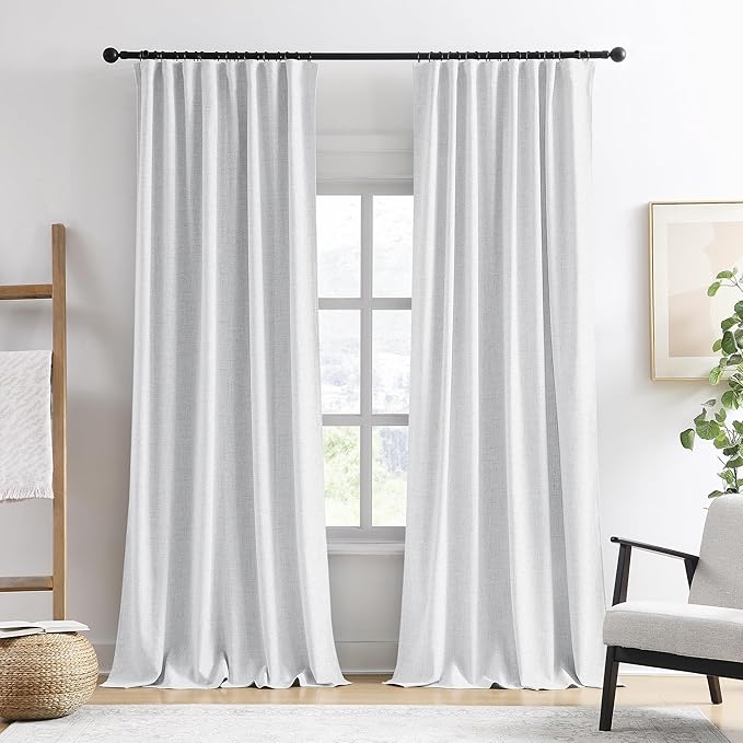 RAIN CITY White Blackout Curtains 120 Inches Long Modern Farmhouse Back Tab Pleated Look Window Drapes for Bedroom Living Room 2 Panels 50x120x2-Ruum Studio Home
