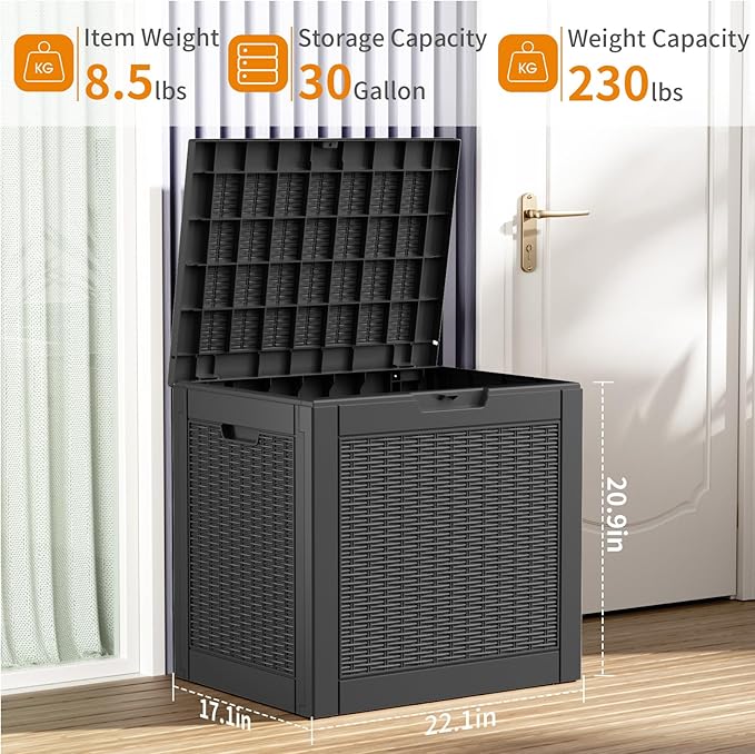 30 Gallon Resin Deck Box, Lockable Patio Outdoor Storage Box for Furniture, Garden Tools and Tools Storage, Waterproof Outside Storage Boxes - Black-Ruum Studio Home