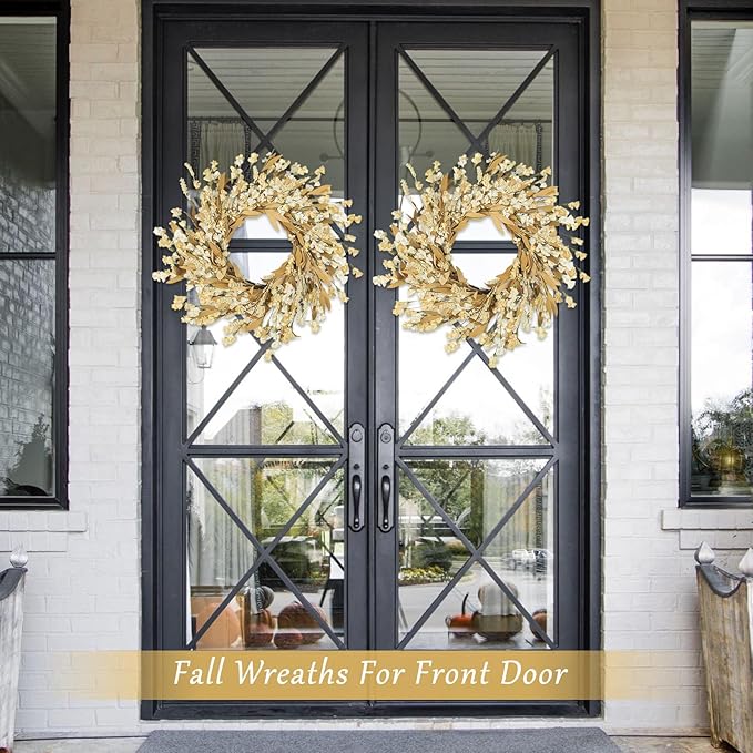 Artgar Fall Wreath, Fall Wreaths for Front Door, 24 in Fall Decor Floral Wreath, Door Wreaths for Front Door Outside All Season for Thanksgiving Home Indoor Outdoor Wall Decor (Wheat)-Ruum Studio Home