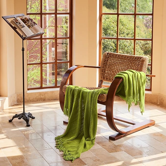 lifein Throw Blanket for Couch, Soft Green Boho Decor Bed Throw,Cozy Knitted Chenille Small Farmhouse Lightweight Throw for Spring(Green,50 * 60")-Ruum Studio Home