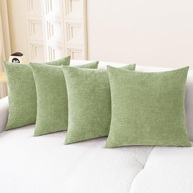 CaliTime Throw Pillow Covers Decorative 18 X 18 Inches Pack of 4 Cozy Chenille Cushion Cases for Couch Sofa Bed Living Room Home Sage Green-Ruum Studio Home