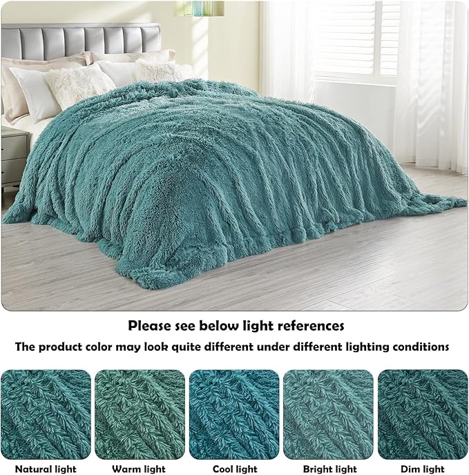 GONAAP Fuzzy Faux Fur Throw Blanket Light Teal Super Soft Cozy Plush Fuzzy Shaggy Blanket for Couch Sofa Bed (Light Teal, Throw(50"x60"))-Ruum Studio Home