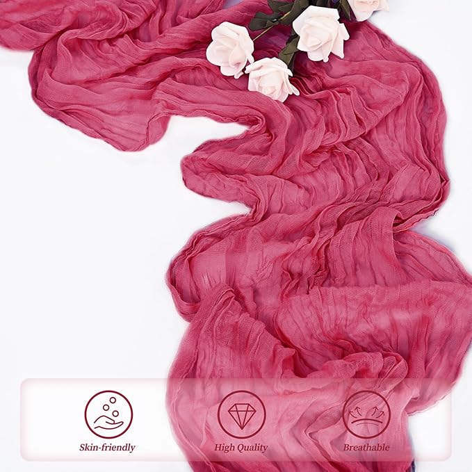 Hot Pink 12 Pack Cheesecloth Table Runner 10FT Boho Fabric Rustic Cheese Cloth Table Runner for Wedding 20 x 120 Inch Long Bridal Shower Baby Shower Gauze Sheer Birthday Party Table Decorations-Ruum Studio Home
