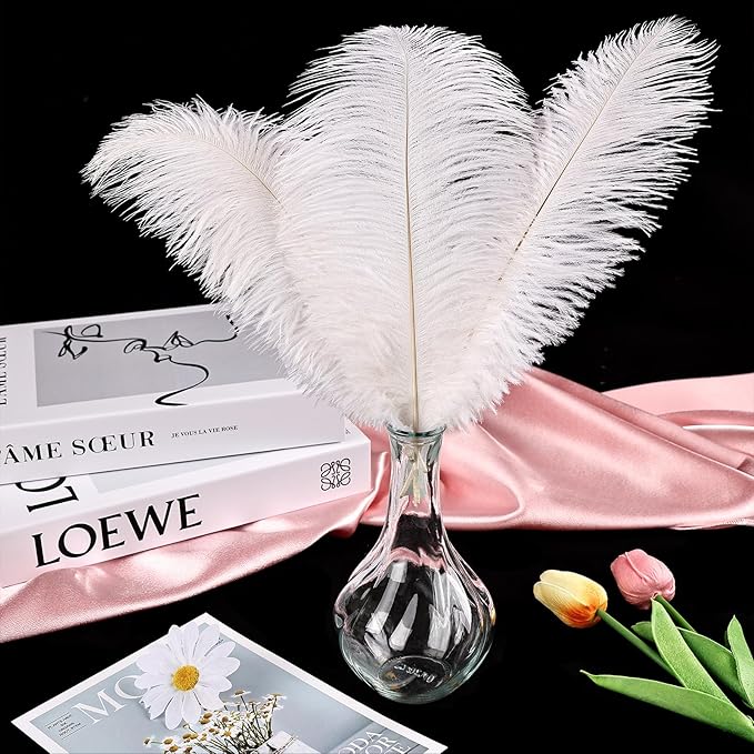 THARAHT White Ostrich Feathers 12pcs Natural Bulk 8-10Inch 20cm-25cm for Crafts Wedding Party Centerpieces Christmas Tree Decoration Feathers-Ruum Studio Home