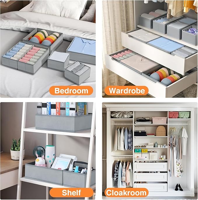 DIMJ Drawer Organizer Clothes 18 Pack - Foldable Baby Organizers and Storage & Dresser Organizer for Bedroom, Closet - Nursery Organization Dresser Dividers for underwear, Sock,Bra, Belt, Tie, Gray-Ruum Studio Home