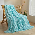 XeGe Plush Faux Fur Throw, Aqua Comfy 50x60 Fuzzy Blanket, Luxury Boho Lightweight Couch Throw, Autumn Ultra Soft Fluffy Shaggy Lap Blanket for Couch Bed Sofa Chair Ombre Aqua Green-Ruum Studio Home