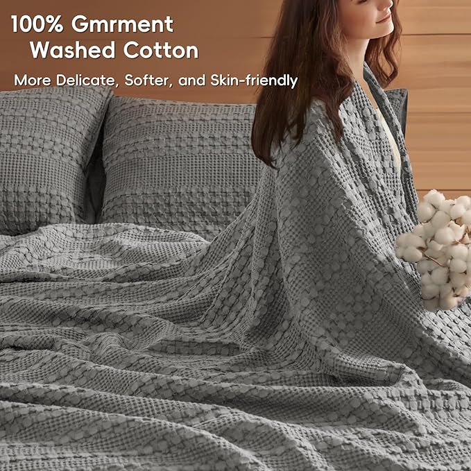 PHF 100% Cotton Waffle Blanket Oversized King 120"x120", Lightweight Breathable Extra Large 10'x10' Summer Blankets for Bed, Giant Big Luxury Aesthetic Woven Bedding for Home Decor, Dark Grey-Ruum Studio Home