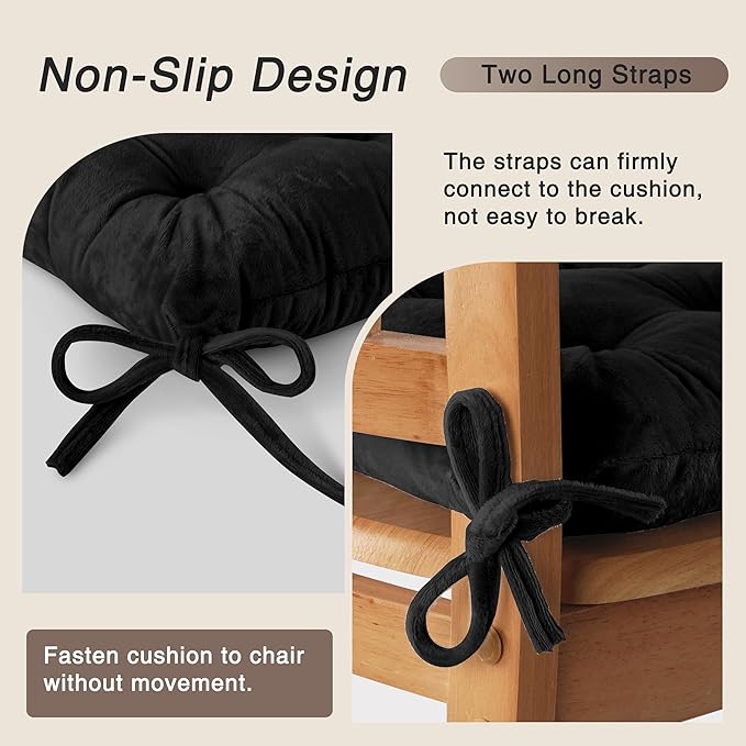 OVOV Chair Cushions for Dining Chairs Set of 6 Tufted Indoor Chair Pads with Ties Soft Square Seat Cushions for Kitchen Chairs 15.5"x15.5",Black-Ruum Studio Home