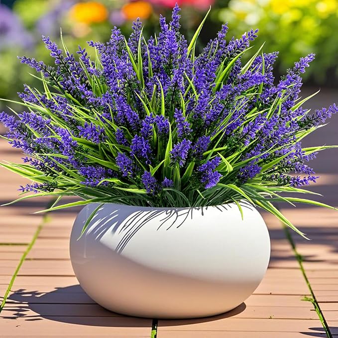 Geegoods 24 Bundles Artificial Plants Flowers Outdoor – Faux Lavender Flowers with Monkey Grass UV Resistant Plastic Faux Plants for Garden Porch Window Patio Hanging Planter Home Decor-Ruum Studio Home