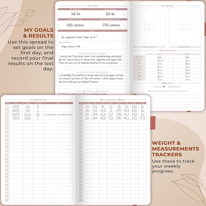 GoGirl Food Journal & Wellness Planner –– Diet & Fitness Diary – Nutrition Journal with Meal, Exercise & Weigh Loss Tracker, A5 (Rose Gold)-Ruum Studio Home