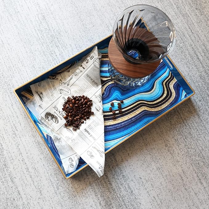 Spsyrine Decorative Tray, Plastic Rectangular Coffee Table Tray with Handles, Marble Serving Tray for Living Room, Ottoman, Bathroom Decor. 15.6” X 10.2".SLRE-Ruum Studio Home