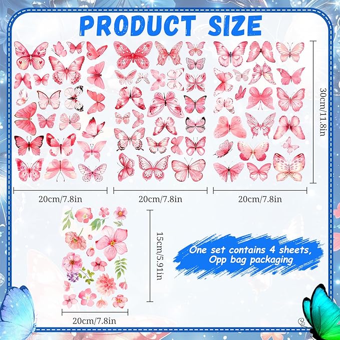 Glow in The Dark Butterfly Flower Wall Decals Glowing Luminous Butterflies Removable Self-Adhesive Wall Stickers for Girls Bedroom Nursery Living Room Decor 4 Sheets (Butterfly 2)-Ruum Studio Home