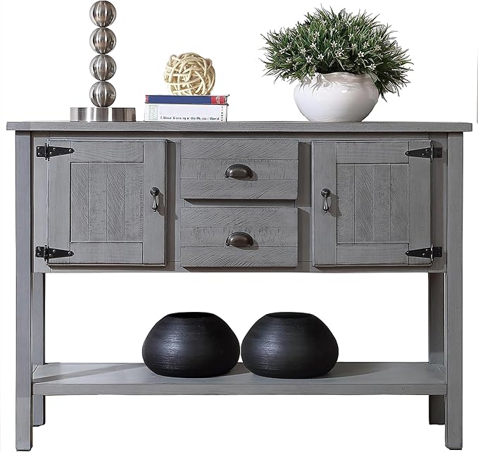 Solid Wood Farmhouse Console Table Sofa Table with Storage Drawers and Shelves for Storage Entry Hallway Foyer Sofa Side Table(48" Gray)-Ruum Studio Home