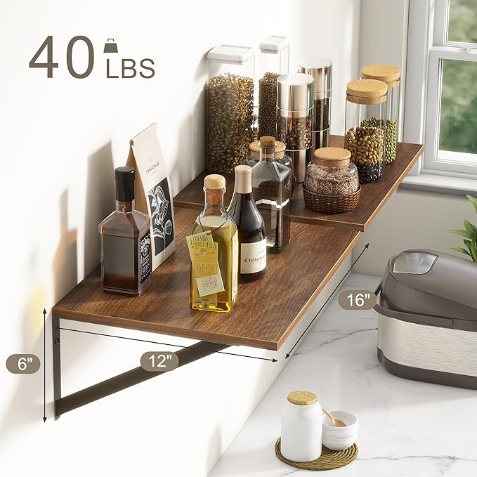 Deep Floating Shelves for Wall, 12 Inch Deep Floating Shelves Set of 2, 16"W x 12"D Wall Shelf, Wide Display Ledges Shelves for Bedroom, Bathroom, 12 Deep Bookshelf Wall Mounted - Walnut Color-Ruum Studio Home