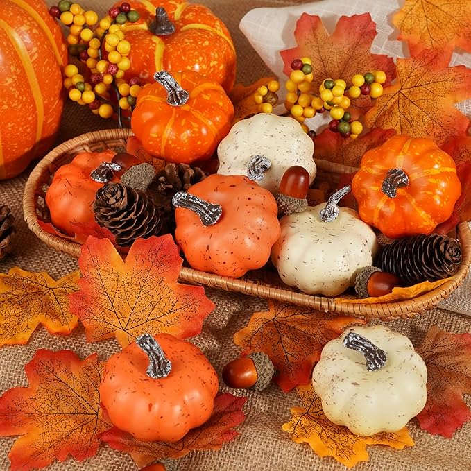 Artmag 51 PCS Artificial Pumpkins, Fall Harvest Decorations with Acorns, Pinecones, Berries, Maple Leaves for Farmhouse Fall Thansgiving Halloween Decor Decoration-Ruum Studio Home