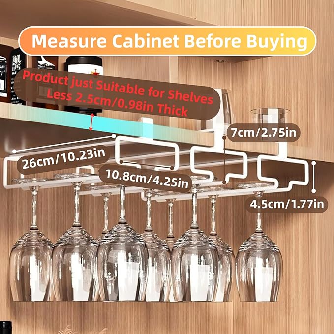 LINFIDITE 2 Pack Wine Glass Holder Stemware Rack Hanger Under Cabinet Wine Glass Rack Kitchen Hanging Storage Rack Organizer,White-Ruum Studio Home