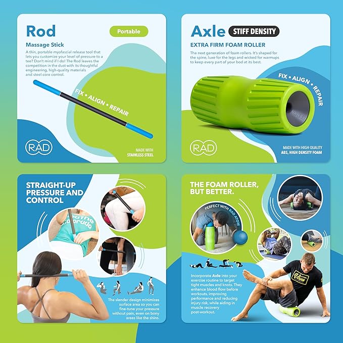 RAD Mobility Starter Pack for Myofascial Release, Muscle Recovery, and Tension Relief – Includes Exercise Foam Roller, Peanut Massage Ball, and Massage Stick-Ruum Studio Home