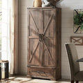 72" Farmhouse Kitchen Pantry Cabinet With Drawer, Tall Storage With 2 Barn Doors and Shelves, Versatile Large Rustic for Dining Room, Bathroom, Living Room, Rustic Brown-Ruum Studio Home