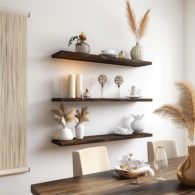 36 Inch Floating Shelves for Wall Rustic Brown Wood Wall Shelves for Bedroom Set of 4-Ruum Studio Home